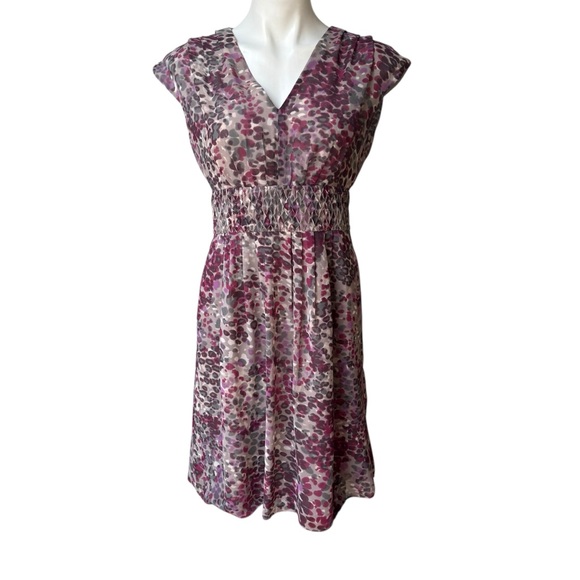 Banana Republic V-Neck Cap Sleeve Smocked Waist Chiffon Dress, Sz 2 - Picture 1 of 15